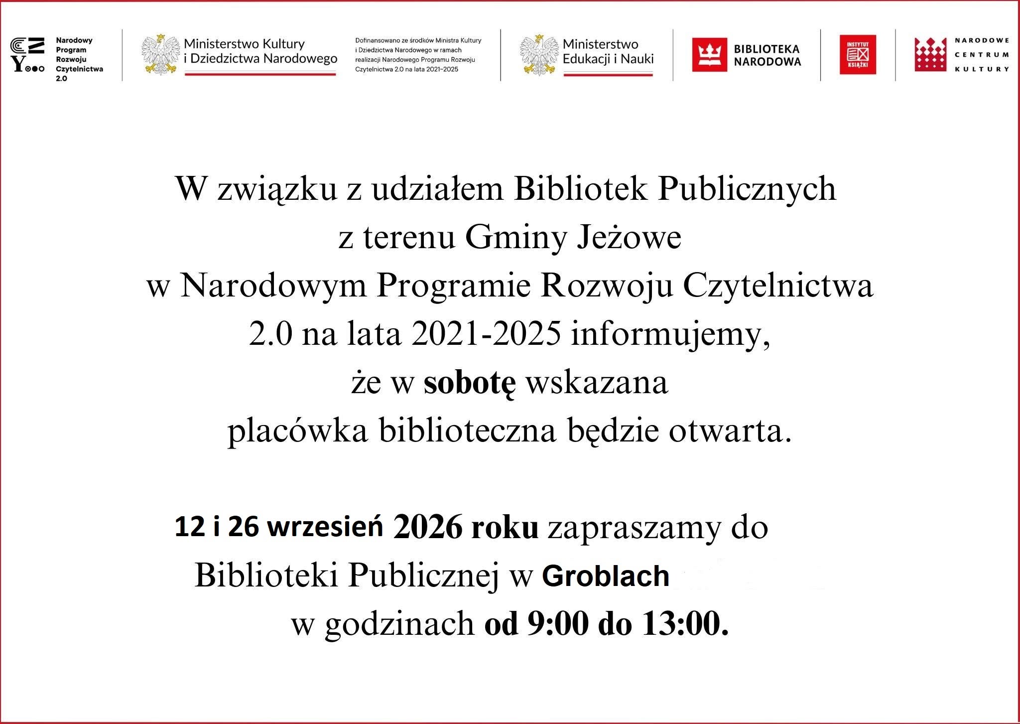 Biblioteka czynna w dwie soboty września 