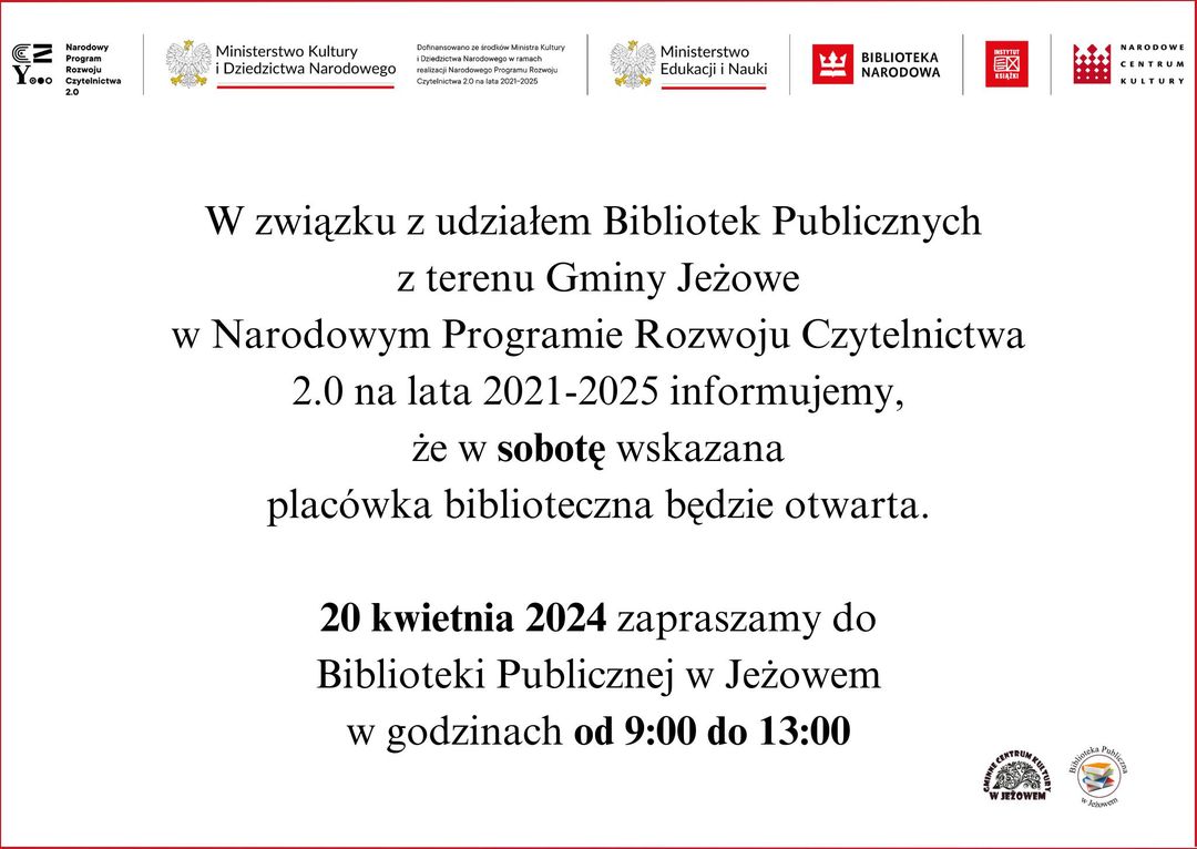 Biblioteka czynna w sobotę - zapraszamy