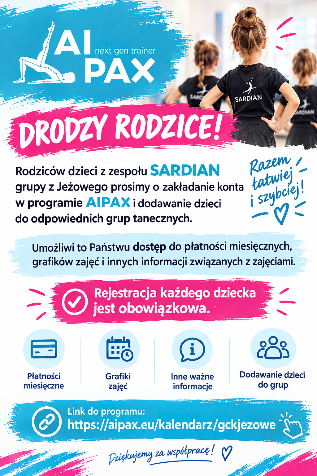 WAŻNA INFORMACJA DLA RODZICÓW DZIECI Z ZESPOŁU SARDIAN – GRUPY Z JEŻOWEGO