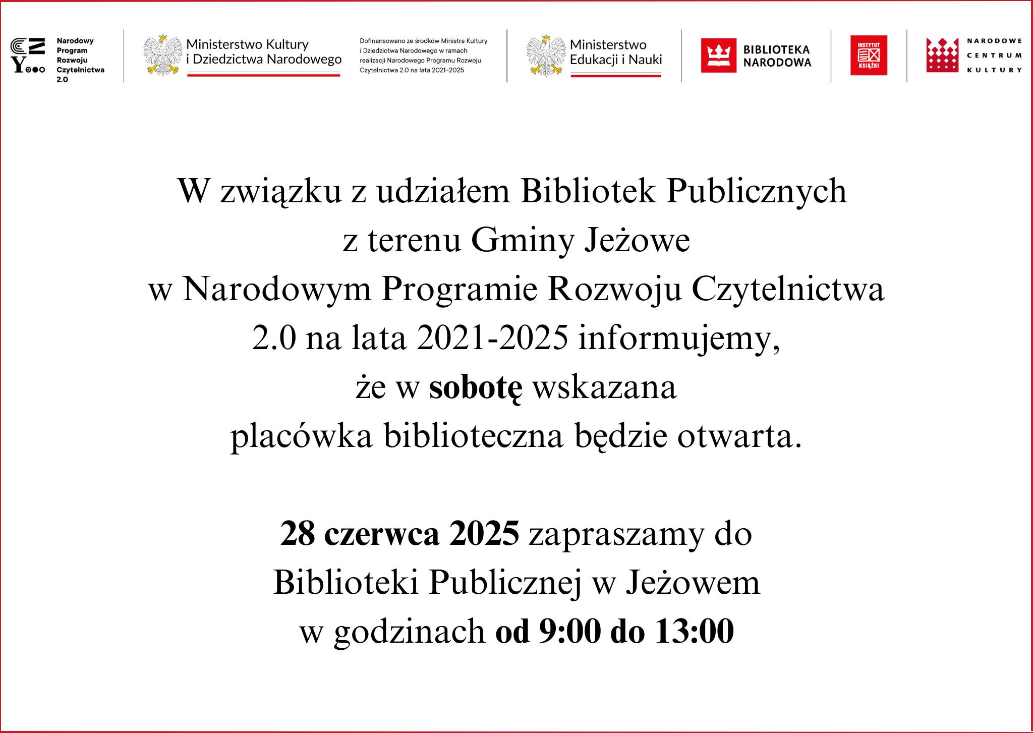 Biblioteka w Jeżowem - czynna w sobotę 
