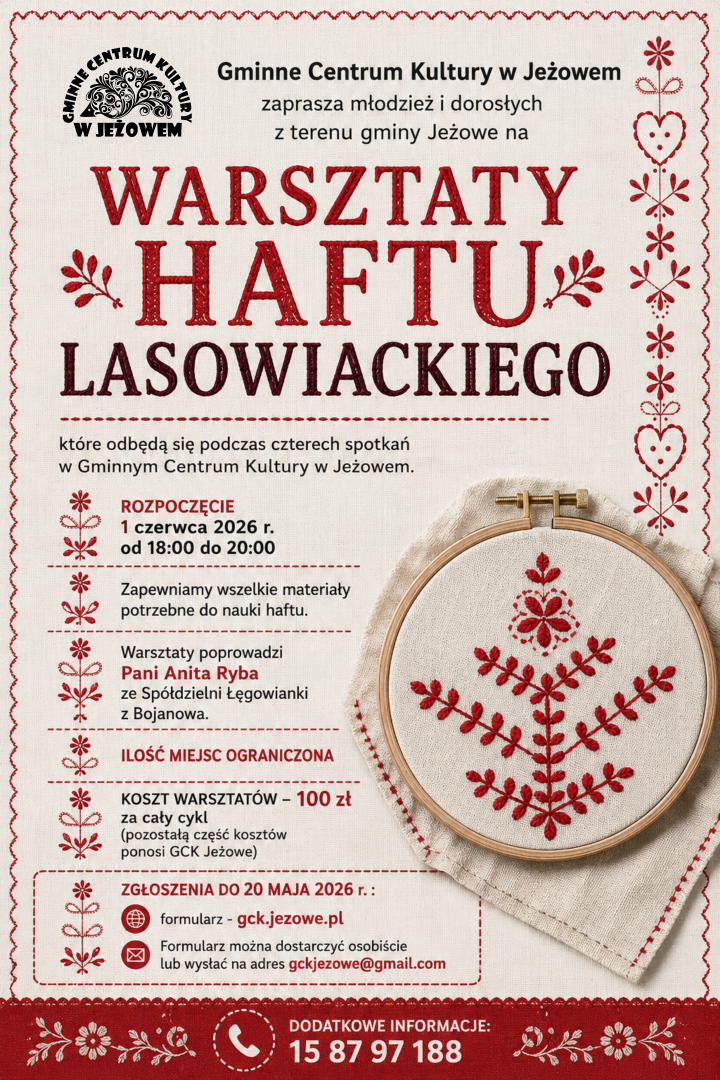 Zapraszamy na Warsztaty Haftu Lasowiackiego