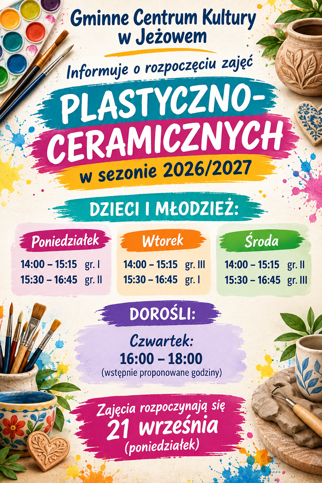 Ruszają zajęcia plastyczno - ceramiczne