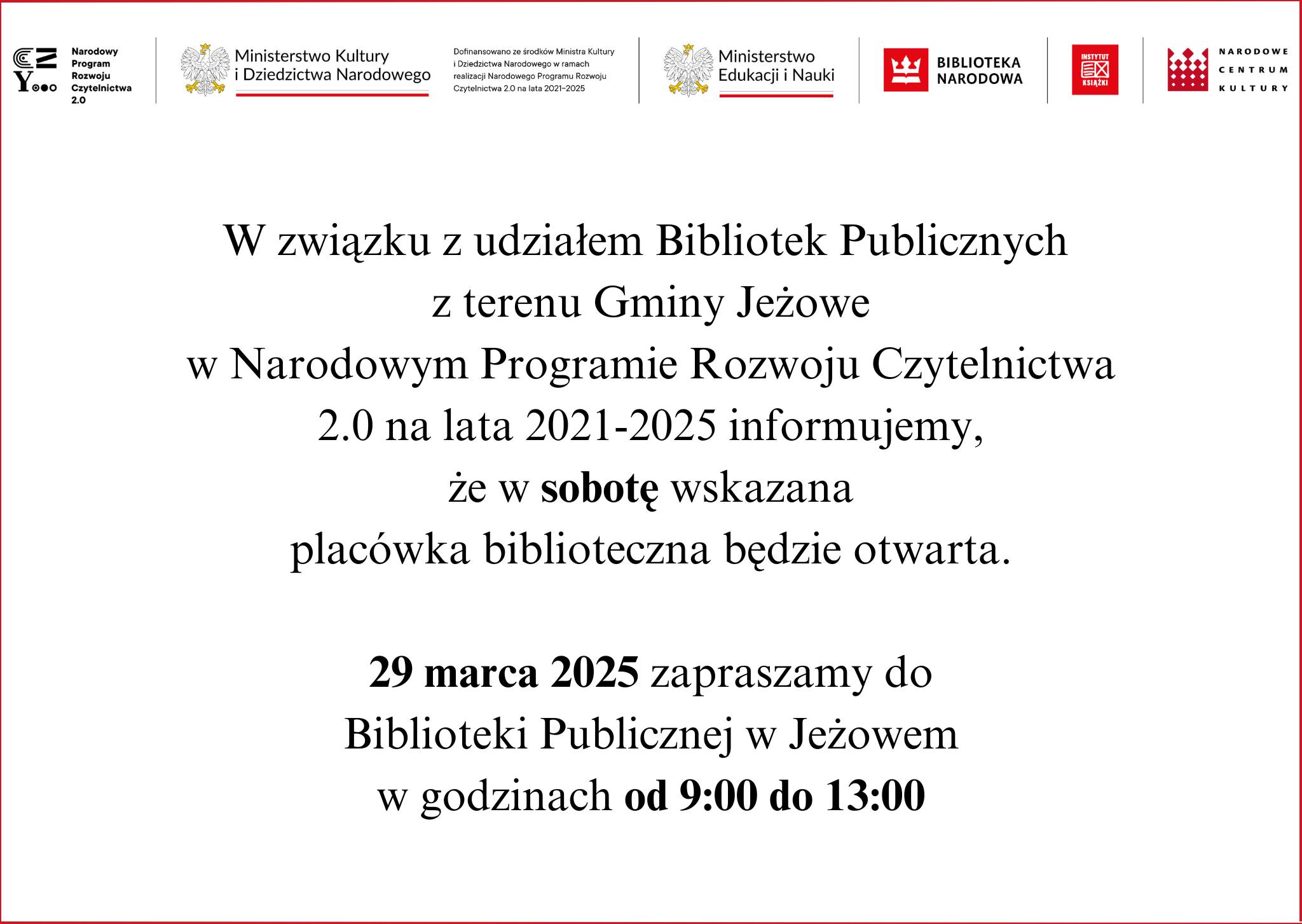 Zapraszamy w sobotę do biblioteki