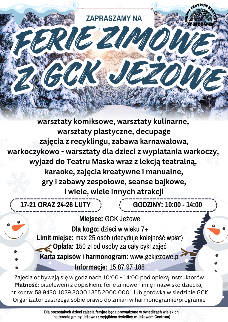 Ferie Zimowe 2025 z GCK Jeżowe