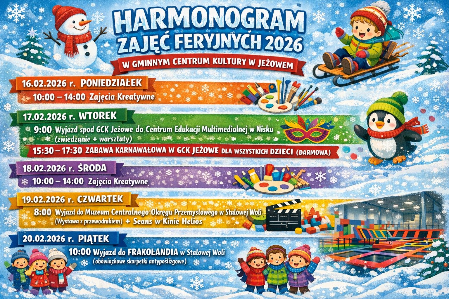 Harmonogram zajęć feryjnych 