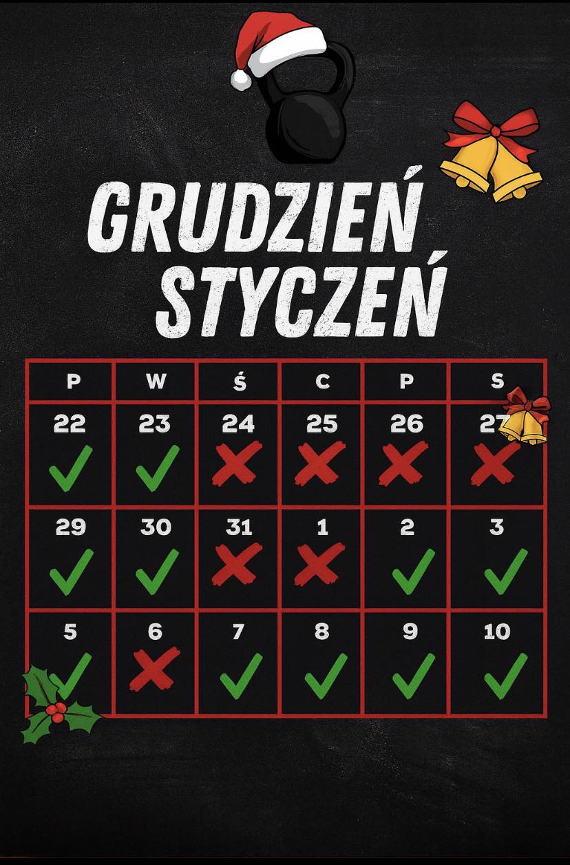 Godziny otwarcia siłowni w okresie świątecznym 