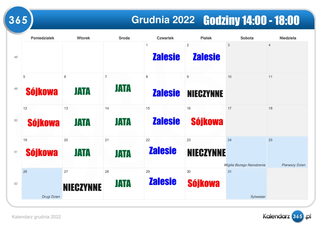Świetlice Jata, Zalesie, Sójkowa - grudzień 2022