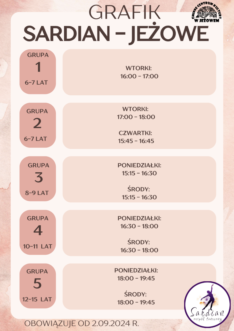 Grafik zespołu tanecznego Sardian - Jeżowe