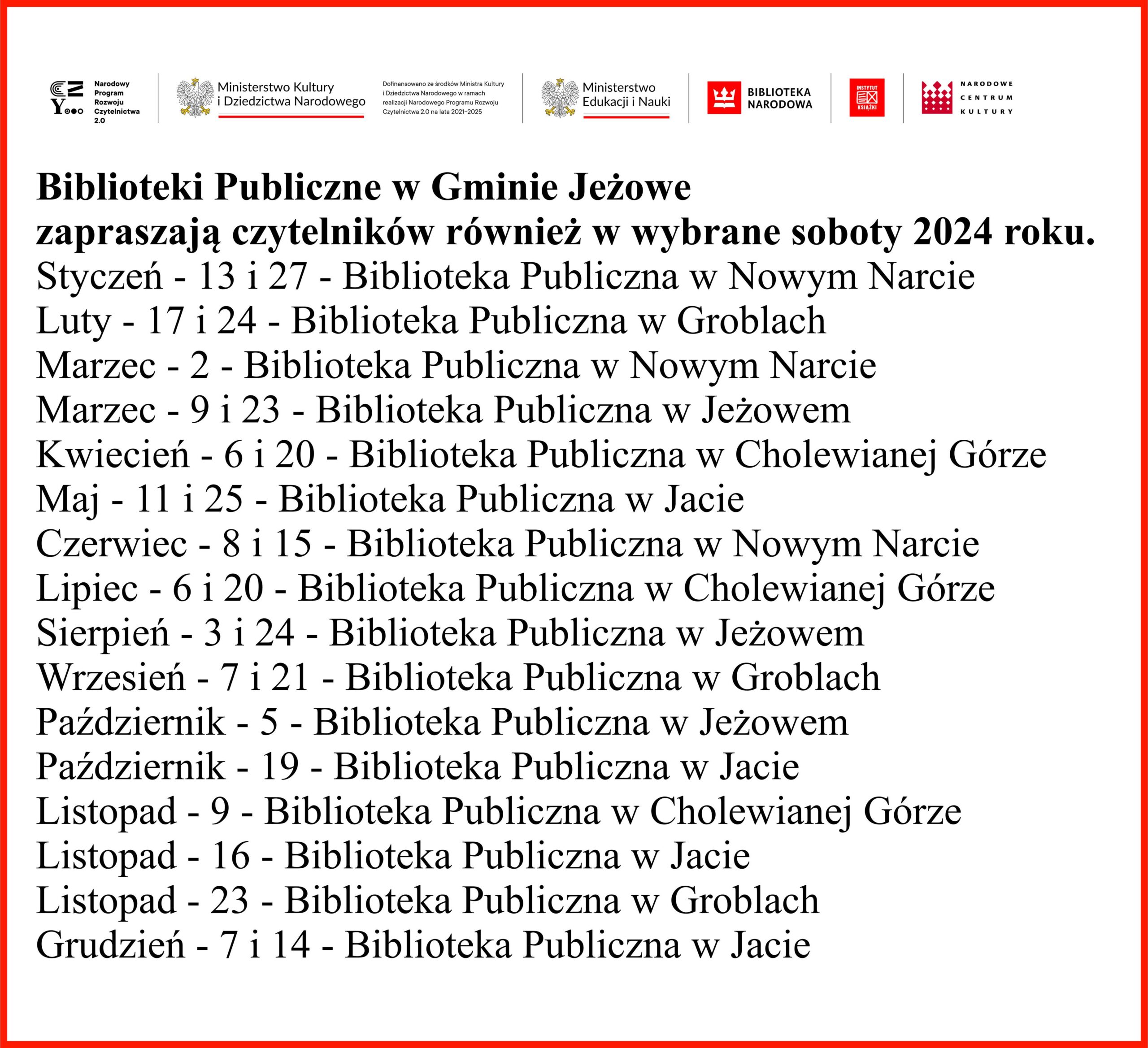 Biblioteki czynne w wybrane soboty