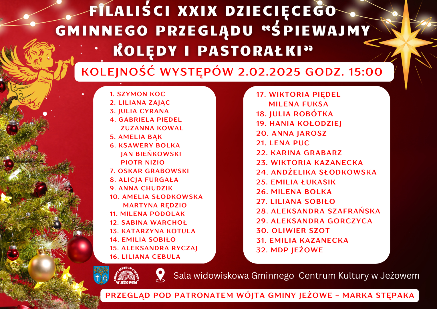 Finaliści XXIX Dziecięcego Gminnego Przeglądu "Śpiewajmy Kolędy i Pastorałki"