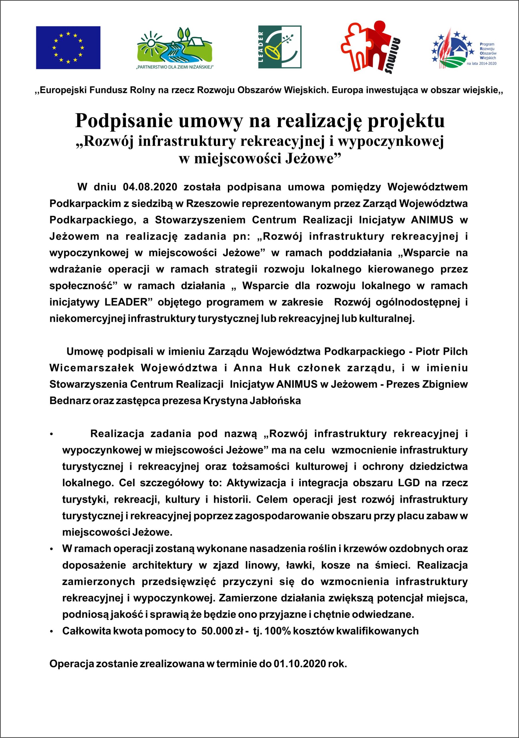 Podpisanie umowy na realizację projektu