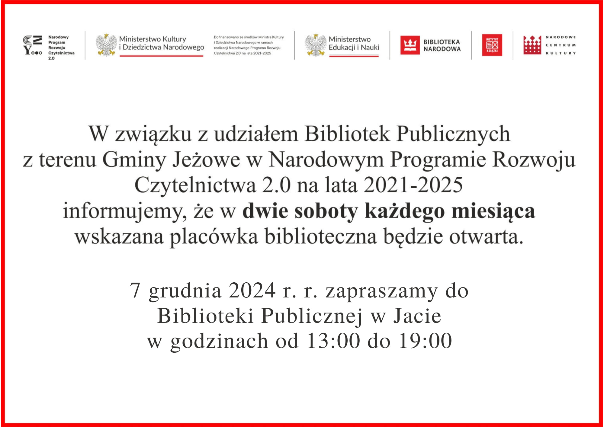 Zapraszamy w sobotę do biblioteki
