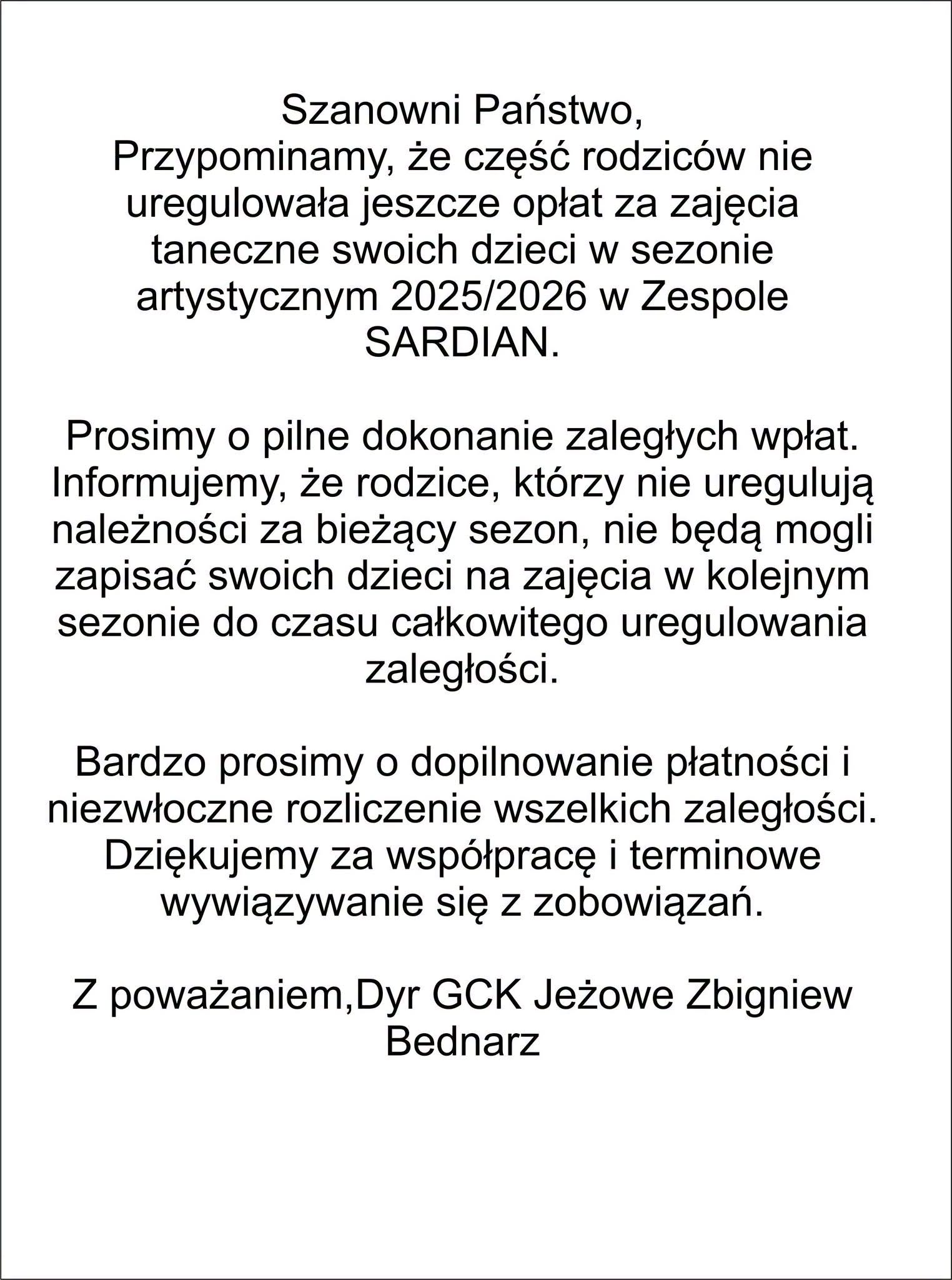 Przypomnienie o zaległościach