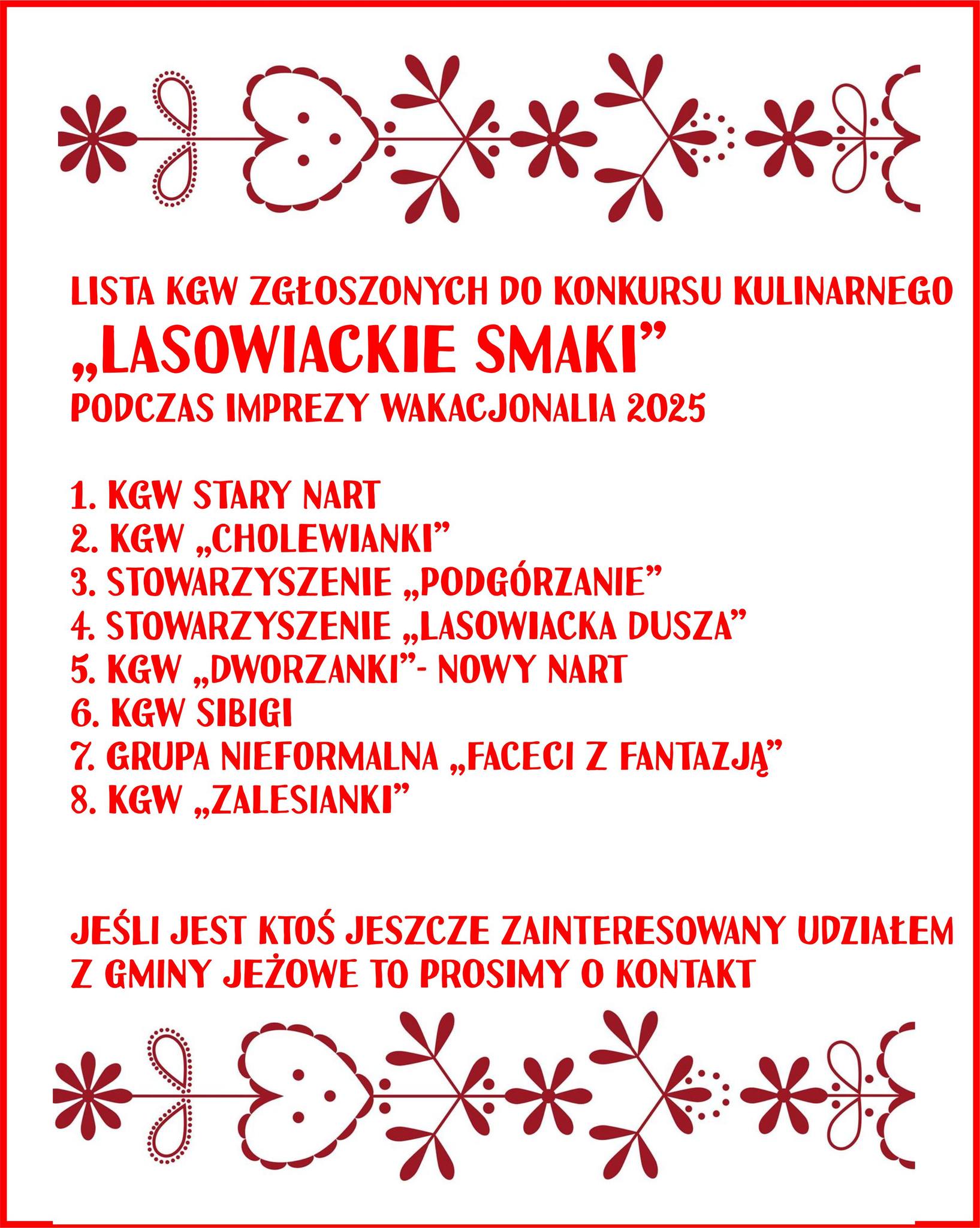 Aktualna lista podmiotów które biorą udział w naszym konkursie kulinarnym “Lasowiackie smaki”
