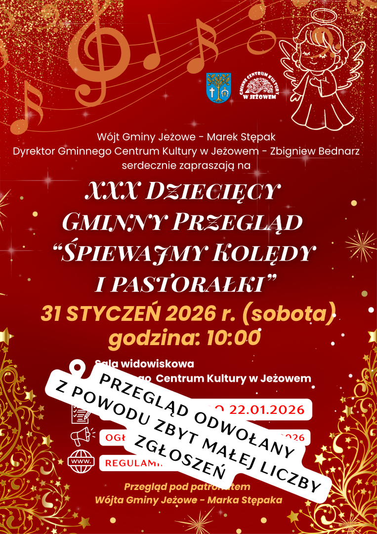 XXX Dziecięcy Gminny Przegląd „Śpiewajmy Kolędy i Pastorałki” zostaje odwołany