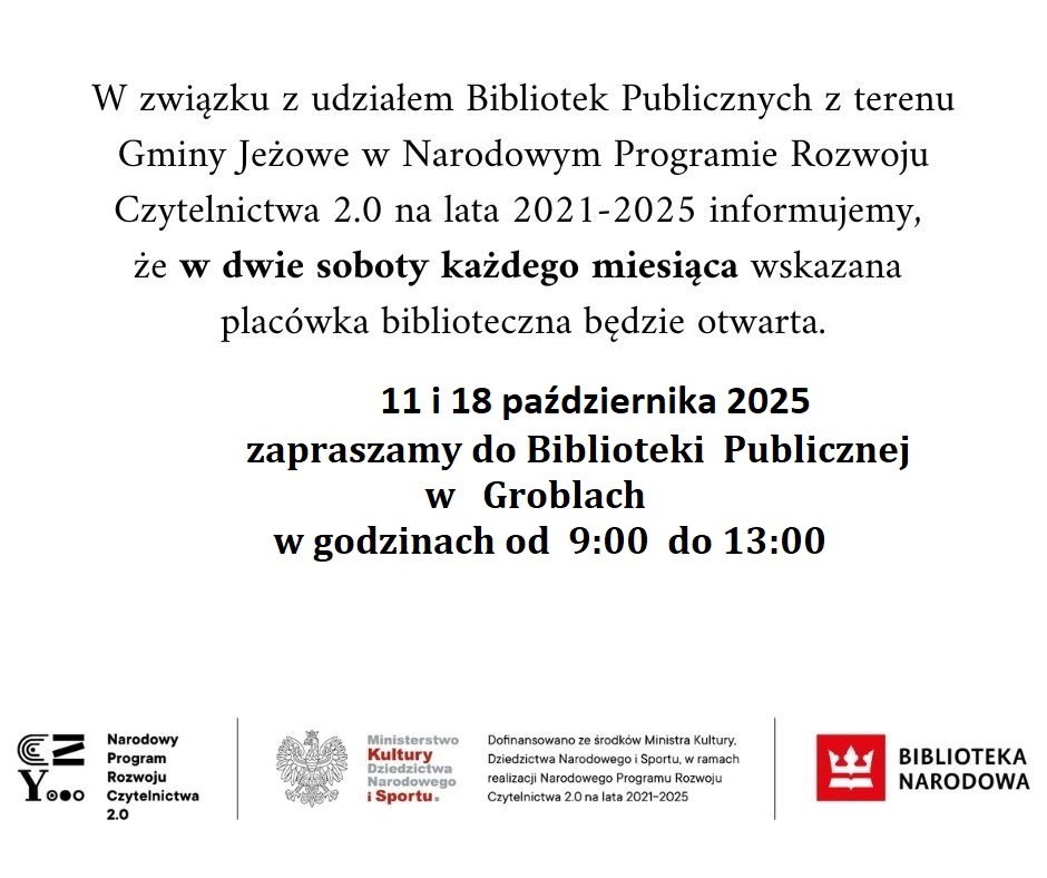Biblioteka czynna w dwie soboty października