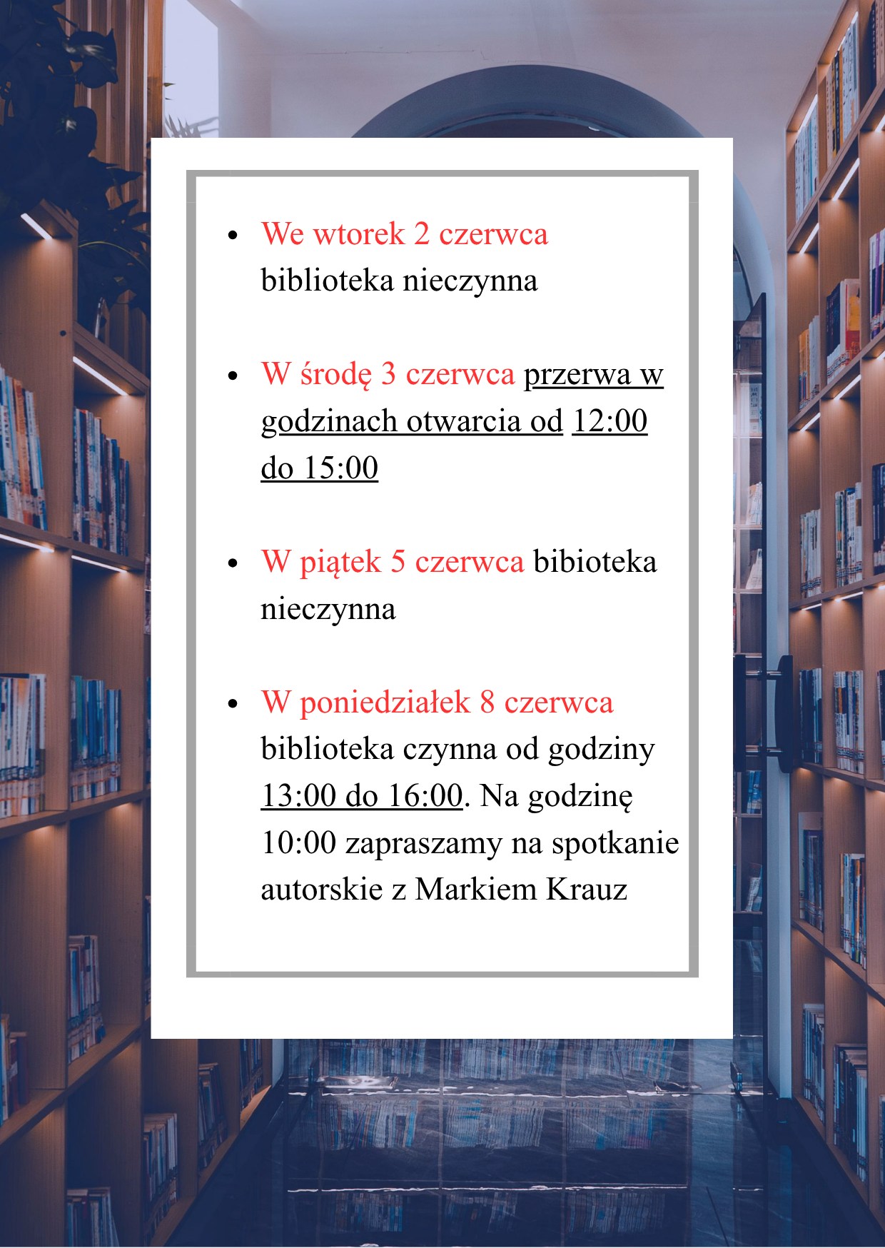 Ruchome godziny otwarcia w czerwcu